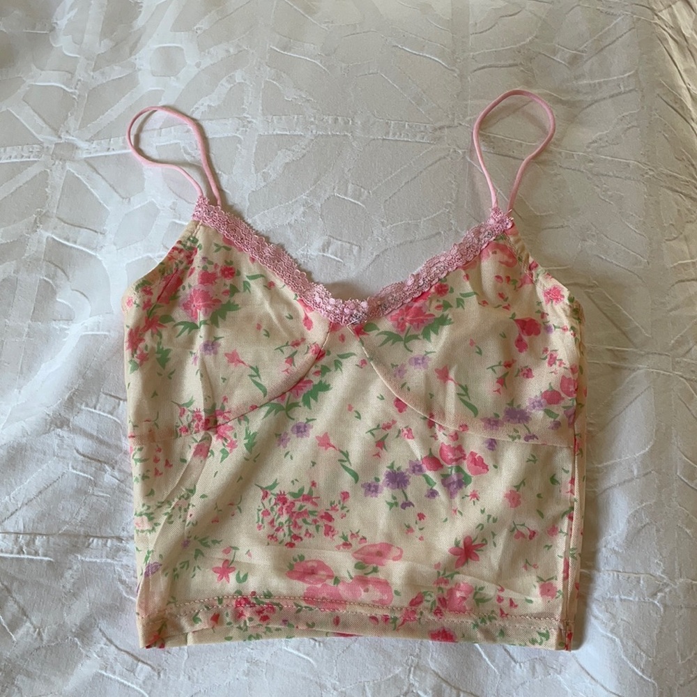 Flower print spaghetti strap crop top